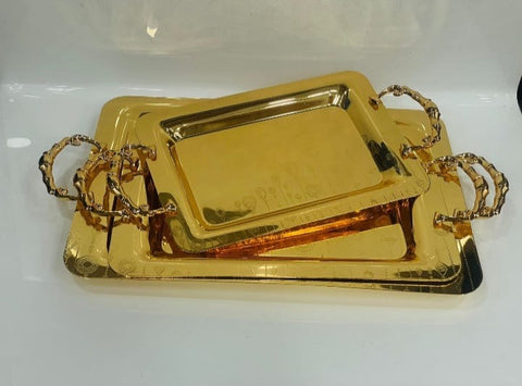 Gold Serving Tray with Handles Set of Three