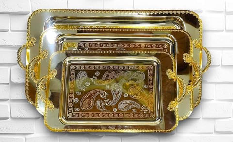 Gold & Silver Stainless Steel Tray Sets - 3pcs