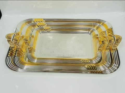 Decorative Luxury Tray Rectangle Mirror Stainless Steel Serving Tray With Handles