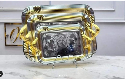Decorative Luxury Tray Rectangle Mirror Stainless Steel Serving Tray With Handles