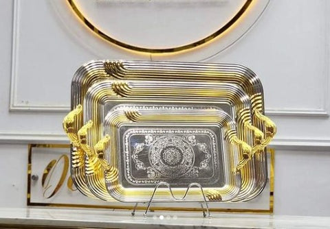 Decorative Luxury Tray Rectangle Mirror Stainless Steel Serving Tray With Handles