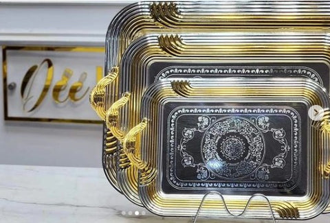 Decorative Luxury Tray Rectangle Mirror Stainless Steel Serving Tray With Handles