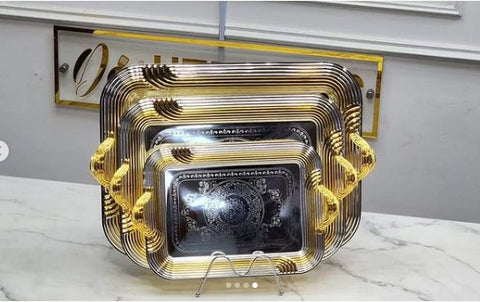Decorative Luxury Tray Rectangle Mirror Stainless Steel Serving Tray With Handles