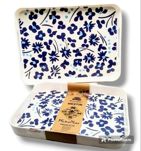 Flower Printed Square Melamine Serving Tray _set of 2