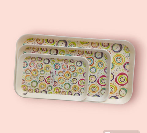 Multi Color  Rectangular Melamine Serving Tray - Set of 3