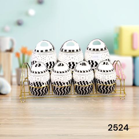 Dots And Line Pattern Oval Shape Canister Set