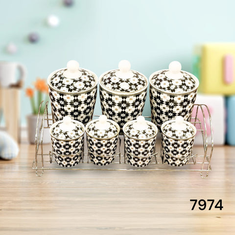 Flower pattern canister Set With Metal Stand