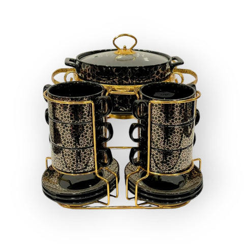 Bone China Serving Soup Set With Golden Stand