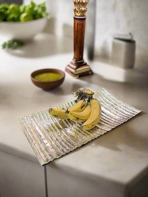 Ribbed Textured Decorative Rectangle Tray