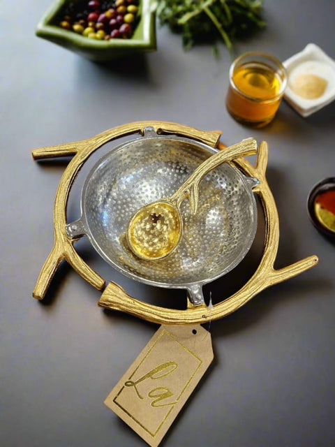 Metal Alloy Decorative Round Bowl with Spoon