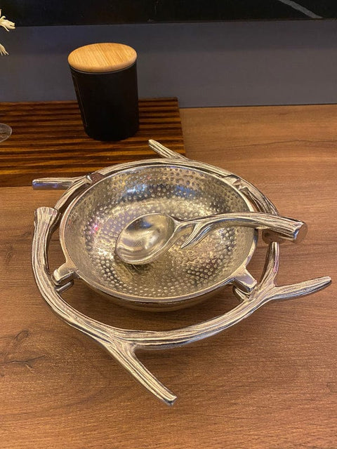 Metal Alloy Decorative Round Bowl with Spoon