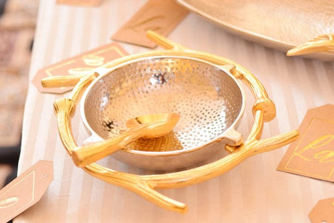 Metal Alloy Decorative Round Bowl with Spoon