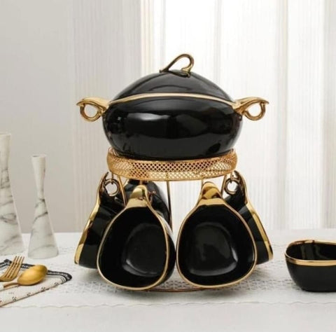 Royal Ceramic Serving Soup Set with Golden Stand