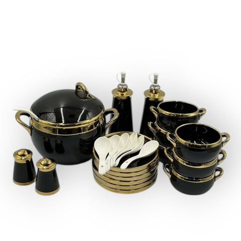 Elegant Style Ceramic Soup Set With Gold Edges