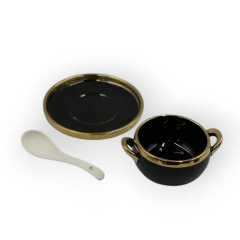 Elegant Style Ceramic Soup Set With Gold Edges