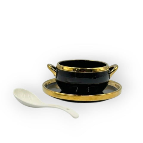 Elegant Style Ceramic Soup Set With Gold Edges