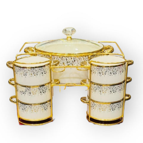 Nordic Ceramic Soup Pot Binaural Soup Bowl Set With Gold Stand