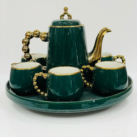 Modern Design Ceramic Tea Set 6 With Round Tray