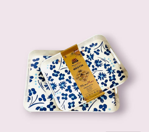 Flower Printed Square Melamine Serving Tray _set of 2