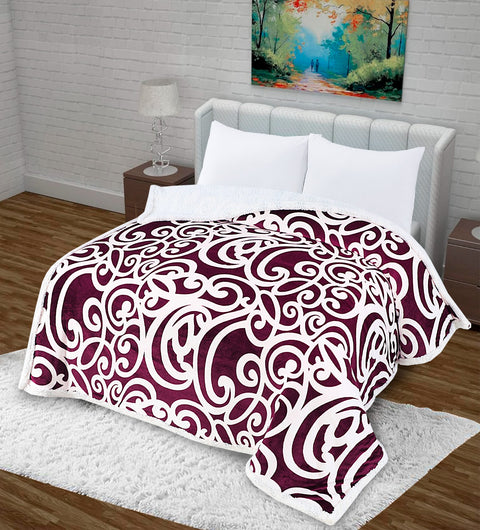 Printed Embossed Double Bed Sherpa Blanket For Winters - King Size