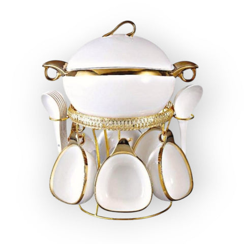 Royal Ceramic Serving Soup Set with Golden Stand