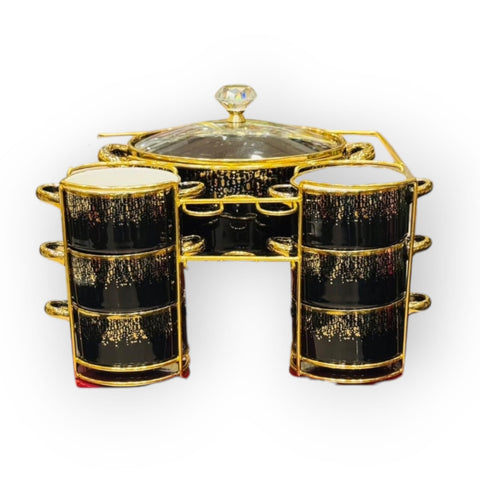 Nordic Ceramic Soup Pot Binaural Soup Bowl Set With Gold Stand