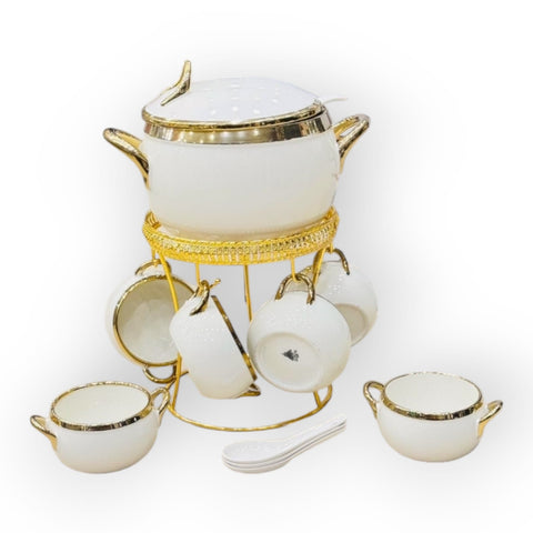Elegant Style Ceramic Soup Set With Gold Edges