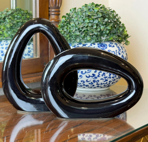Black Ring Shape Ceramics Floral Vase - Set of 2