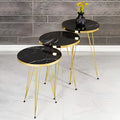 Round Metal Legs Table Set With Golden Border - 3 Pcs