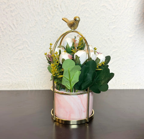 Sparrow Flower Pot with Plant - Pink