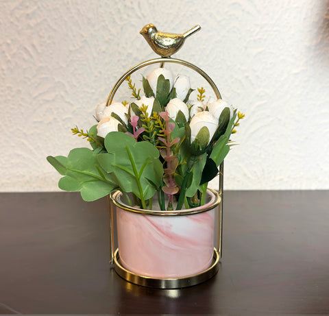 Sparrow Flower Pot with Plant - Pink