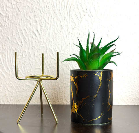 Black Ceramic Planter Pot with Stand