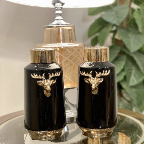 3-D Reindeer Black And Gold Vase - Needs Store