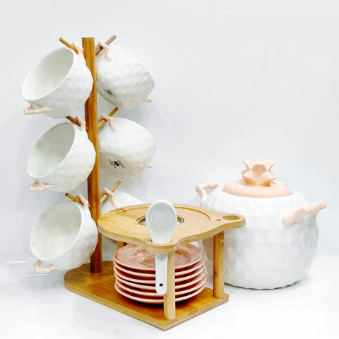 6-Piece Ceramic Soup Set with Bamboo Rack - Needs Store