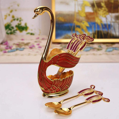 7 in 1 Swan Spoon Set - Golden And Red - Needs Store