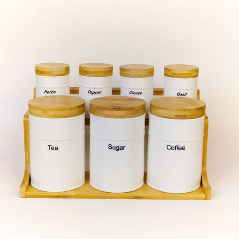 7 Piece Canister Set with Wood Lids & Stand - Needs Store