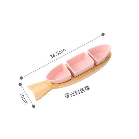 Fish Shaped Dessert & Snack Plate with Wooden Base