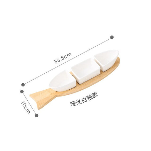 Fish Shaped Dessert & Snack Plate with Wooden Base