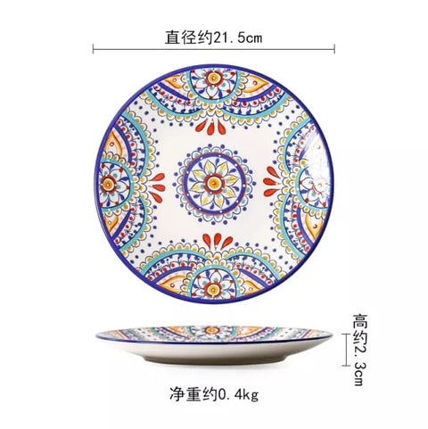 Traditional Design Porcelain Plates Set - Set of 18