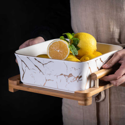 Marble Pattern Black/White Ceramic Square Fruit Salad Bowl