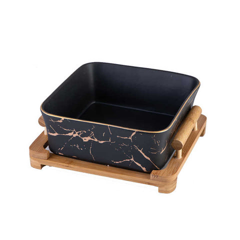 Marble Pattern Black/White Ceramic Square Fruit Salad Bowl