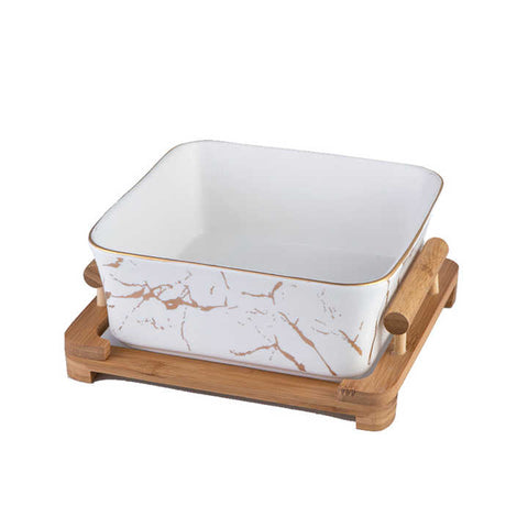 Marble Pattern Black/White Ceramic Square Fruit Salad Bowl