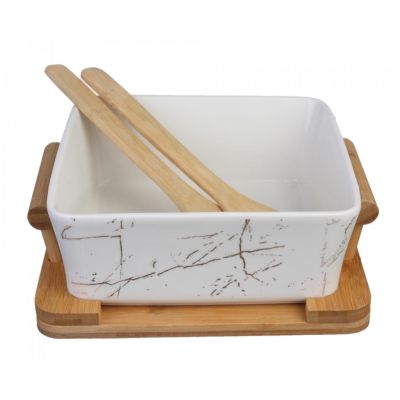 Marble Pattern Black/White Ceramic Square Fruit Salad Bowl