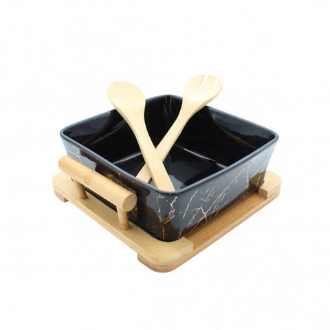 Marble Pattern Black/White Ceramic Square Fruit Salad Bowl