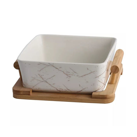 Marble Pattern Black/White Ceramic Square Fruit Salad Bowl