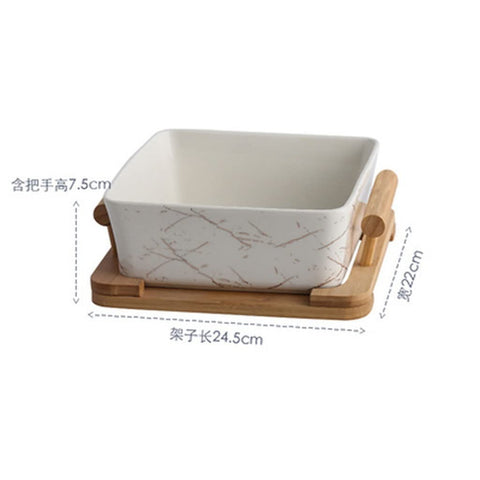 Marble Pattern Black/White Ceramic Square Fruit Salad Bowl