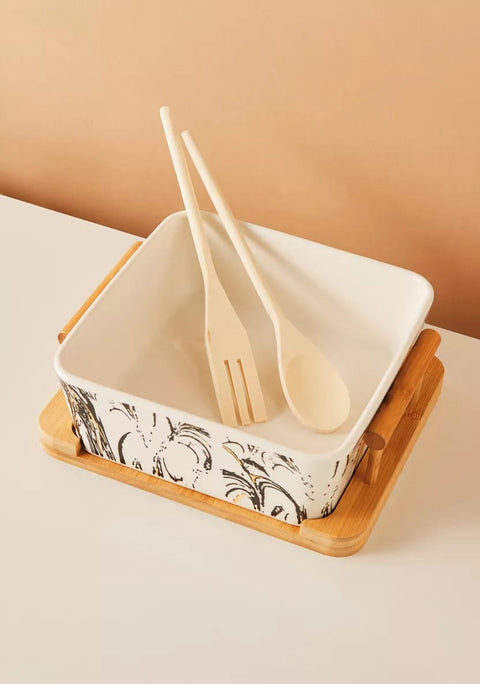 Creative Fruit/Salad Bowl or Snack Plate With Wooden Stand