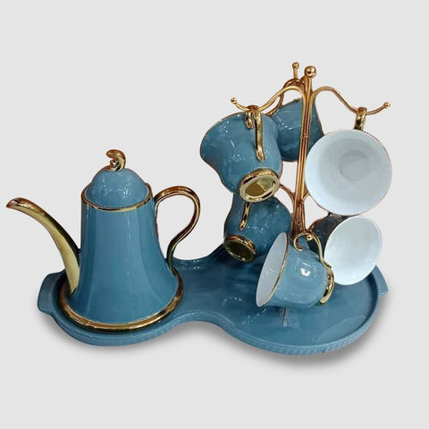 British Style Luxury Porcelain Tea Set With Tray - 8 Pcs