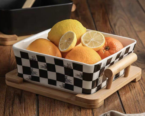 Creative Fruit/Salad Bowl or Snack Plate With Wooden Stand