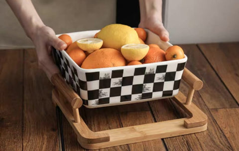 Creative Fruit/Salad Bowl or Snack Plate With Wooden Stand